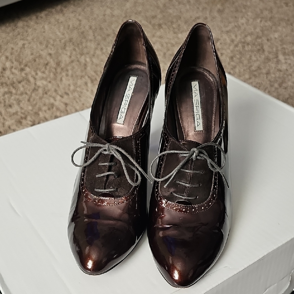 Via Spiga Oxford Metallic Brown Lace-Up Heels, Womens Size 9 - Picture 2 of 8
